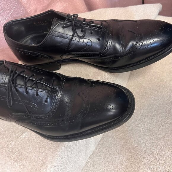 Johnson & Murphy Men Black Leather Oxford Wingtip Dress Shoes Size 10 D USA Made - Picture 6 of 16